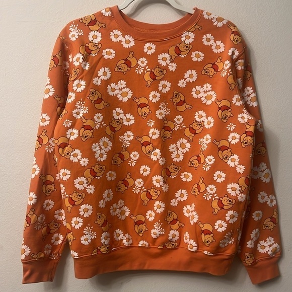 Rusty Orange Winnie the Pooh Crewneck Sweater Floral Print pit to pit 21 (331) - Picture 8 of 8